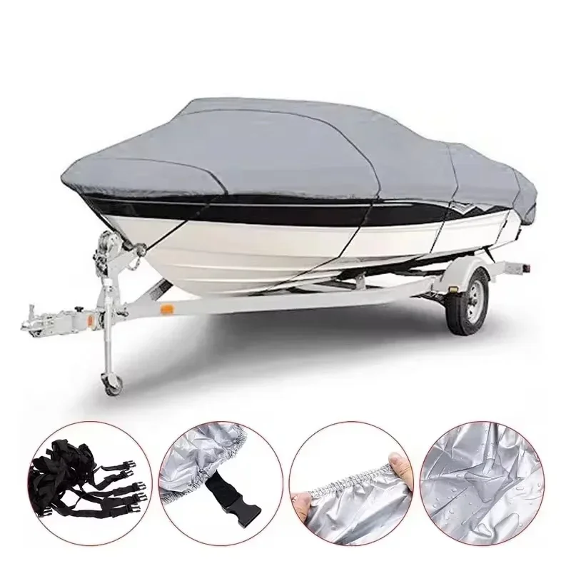 Boat Cover Yacht Outdoor Protection Waterproof Boat Cover Fabric Anti-smashing Tear Proof Silver Black Reflective 11-22FT