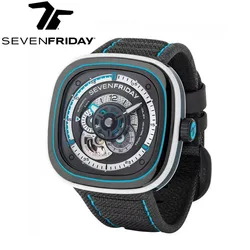 SEVENFRIDAY-Mechanical Watch with Square Large Dial for Men and Women, Automatic, P Series, Luxury Brand, P3C, 08