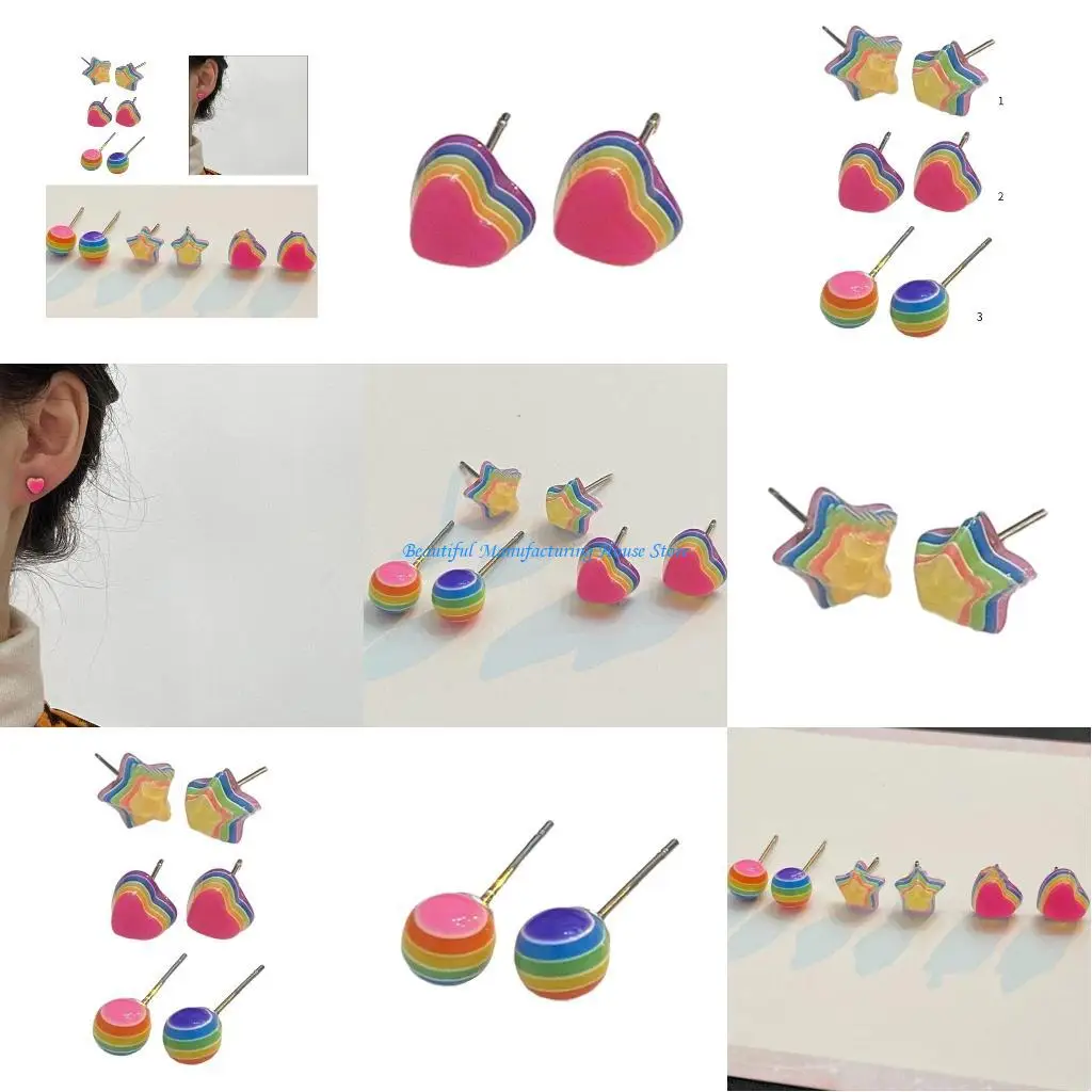 

E56A Simple Ear Jewelry Studs Earrings Delicate Ear Studs 925 Silver Material Rainbow Ear Pins for Woman Girls Party Daily
