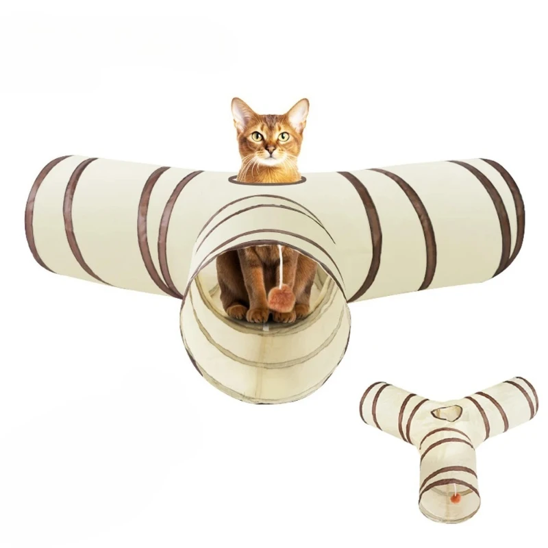 

Beige Cat Tunnel Long Cat Play Tunnel Foldable Funny Interactive Indoor Play Toys Games Kitty Cubes Pet Supplies