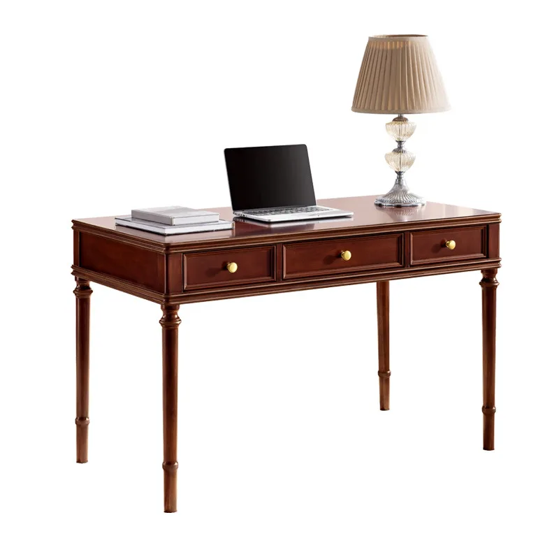 

American solid wood small desk beech light luxury three-pump computer desk