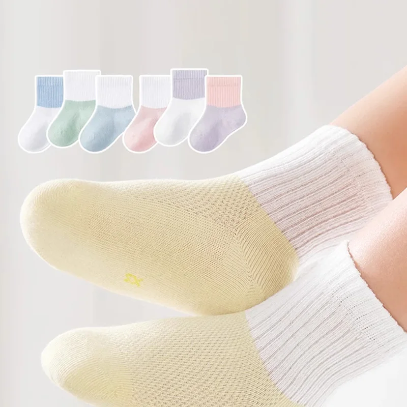 3/4 Pairs Baby/Girls Boys Mesh Thin Socks Breathable Skin-friendly Toddler Stockings Cute Newborn Socks Minimalist Multicolor