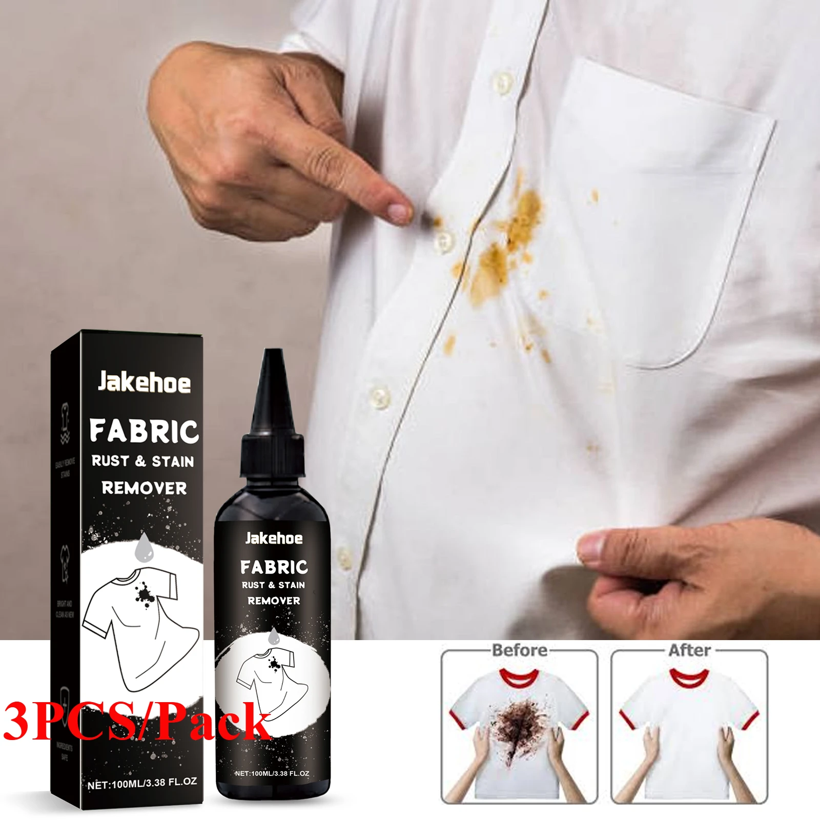 

3pcs Fabric Cleaner 100ml Portable Clothes T-Shirt Stubborn Dirty Stains Yellow Edge Remover Rust Stain Remover Cleaning Agent