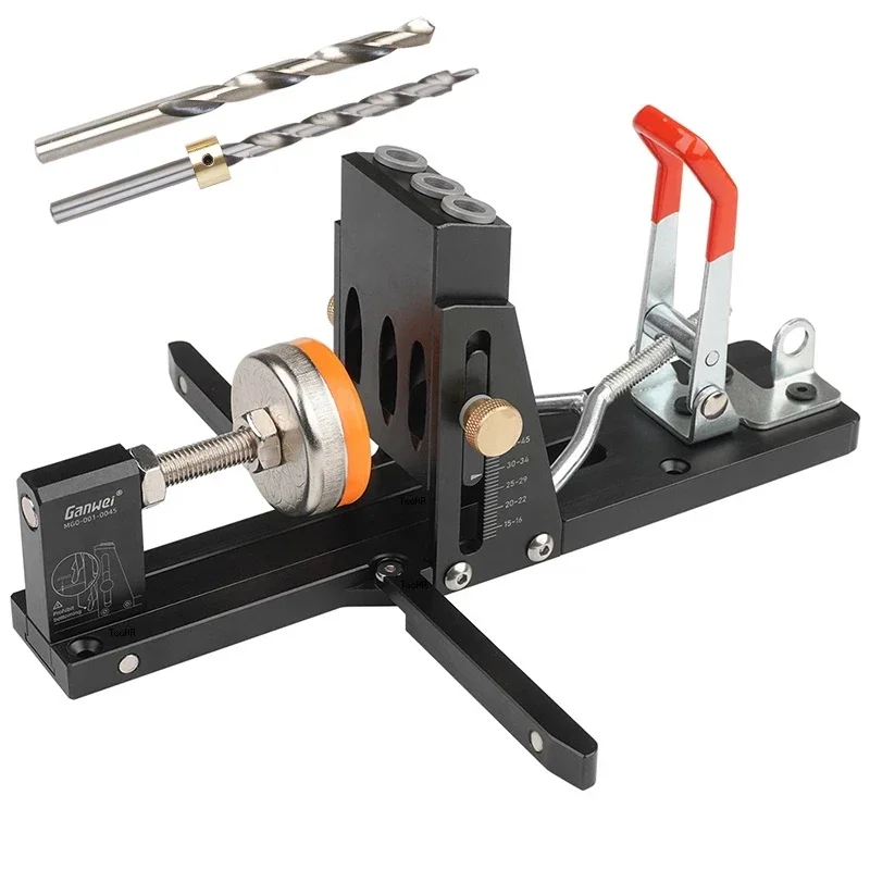 DIY Tools Woodworking Oblique Hole Punch Locator Pocket Hole Jig with Front-Mounted Clamp Drill Guide Tool Kit Aluminum Joinery
