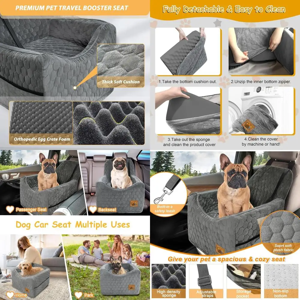 

Portable Pet Car Seat for Small to Medium Dogs, Washable Cover, Travel Safety, Holds Up to 35 lbs (Gray)