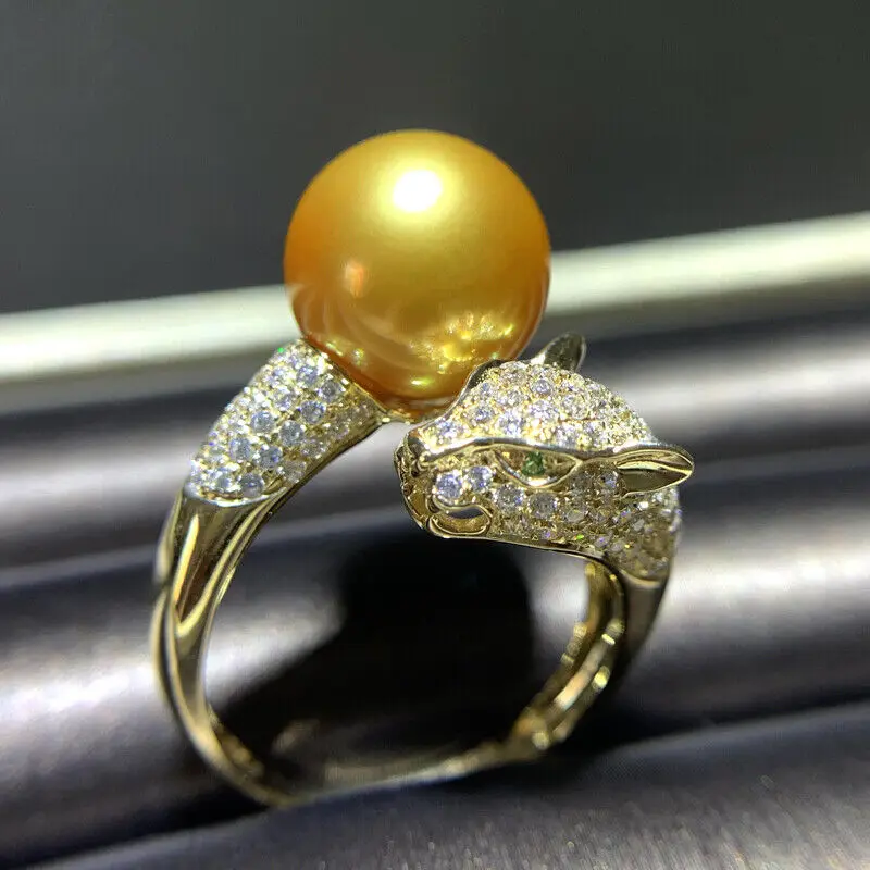 

Gorgeous HUGE AAAA 10-11mm ROUND natural south sea Gold pearl ring