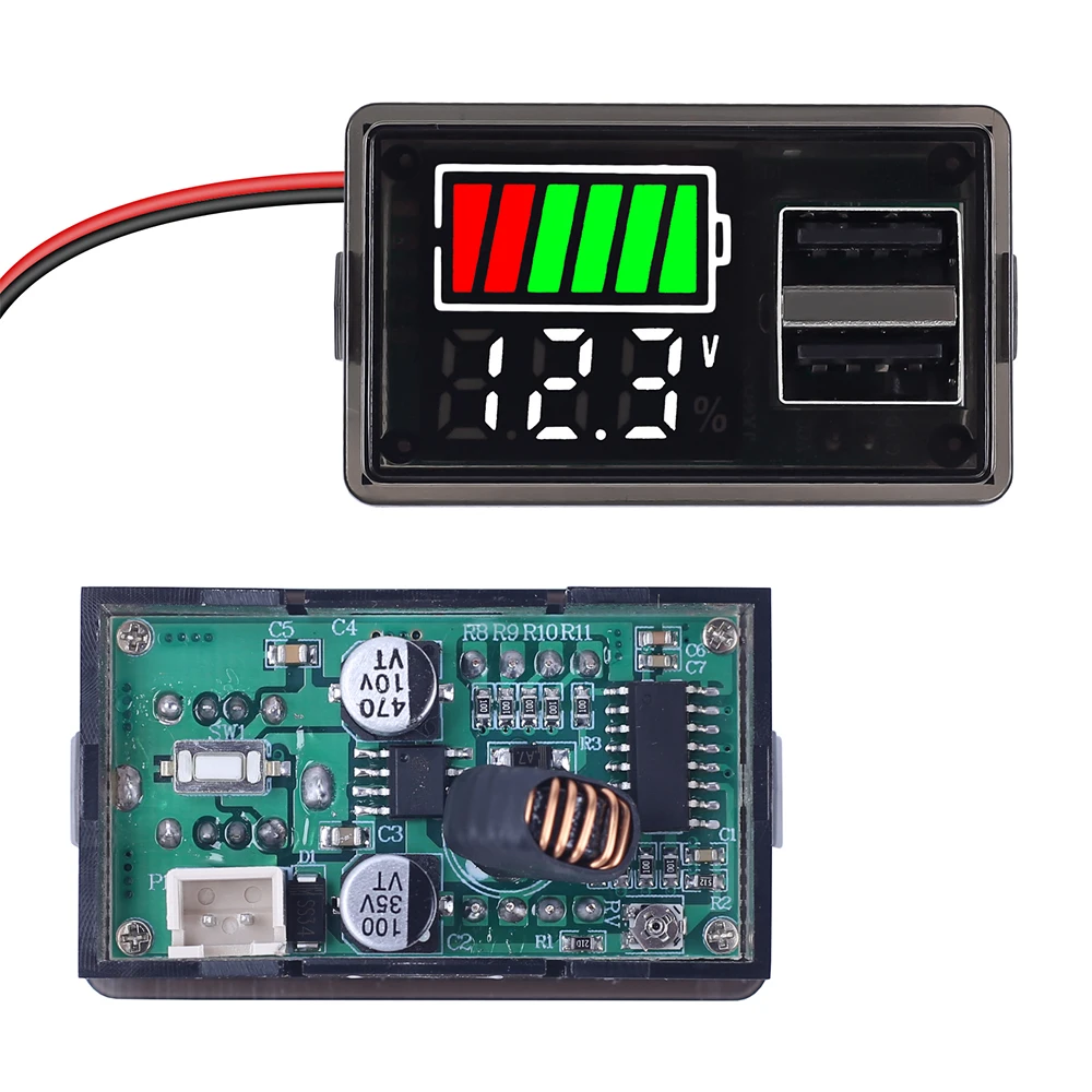 Battery Capacity Tester Monitor Voltmeter with 2 USB Ports Power-Off Memory Support Lead-Acid Li Battery for Golf Cart RV Car