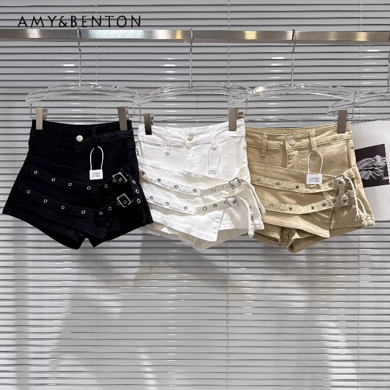 

Fashion Street Hot Girl Metal Buckle Strap Women's Pants Skirt 2026 Summer New Design Sweet Cool Versatile Denim Shorts Ladies