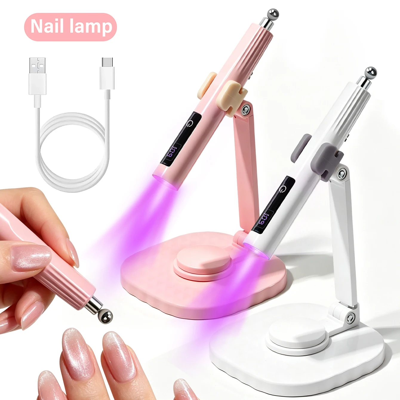 LULAA 2 In 1 Handheld Nail Lamp Portable UV Gel Nail Lamp 2 Level Timer Settings with Stand Suitable for Gel Nail Polish