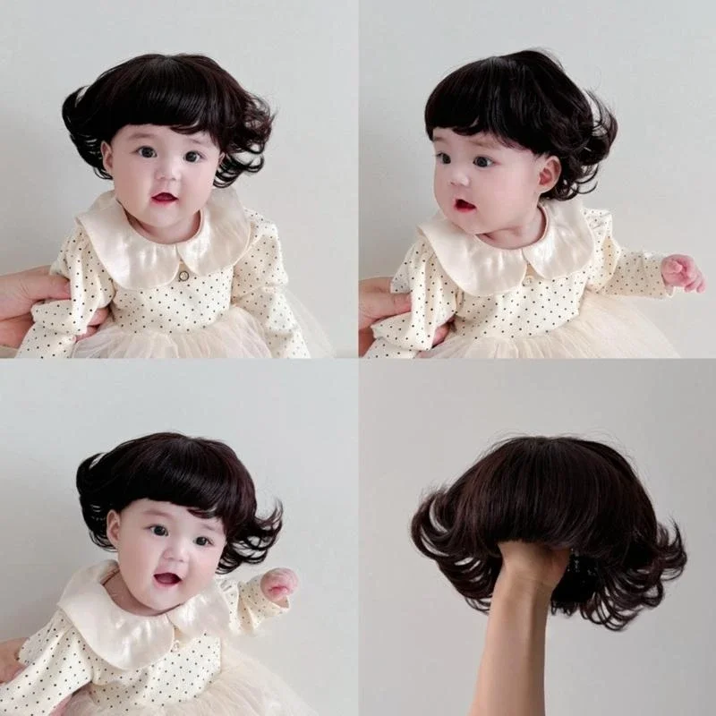 J15U หมวกเด็กผู้หญิง 0-3 ปี น่ารัก พร้อมผมปลอมสั้นหยิก แฟชั่น ทูพีเด็ก หมวกบอนเน็ต อุปกรณ์เสริมถ่ายภาพสุดสร้างสรรค์