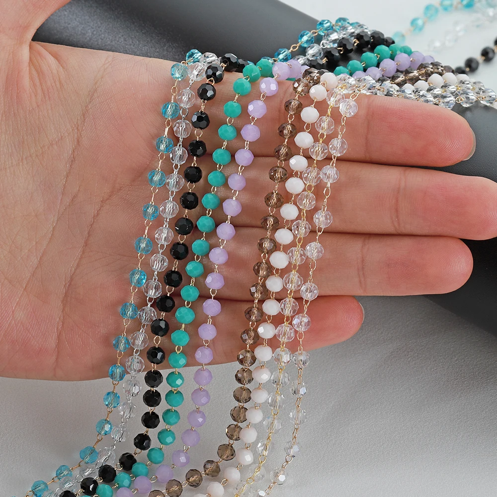 1M 4mm Crystal Copper Chain Multi Color Beads Chain Necklace Bracelet Costumes for Jewelry Making Components Crafts Bracelet DIY