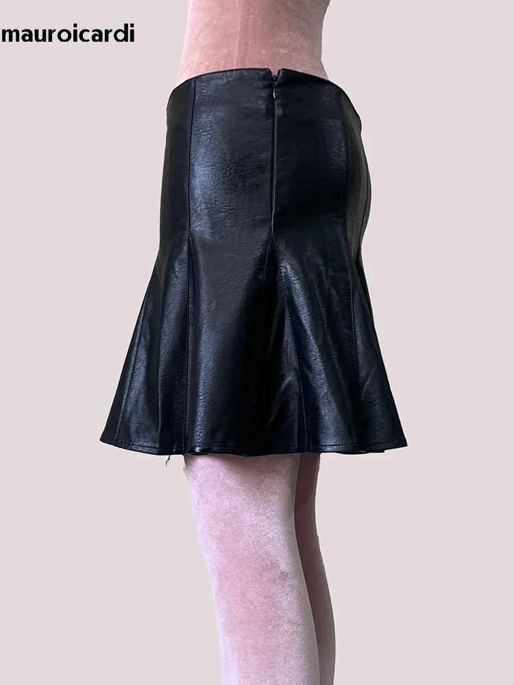 

Lautaro Spring Summer Black Soft Pu Leather Puffy Mini Skirt Women High Waist Short A Line Sweet Korean Fashion Clothes 2025