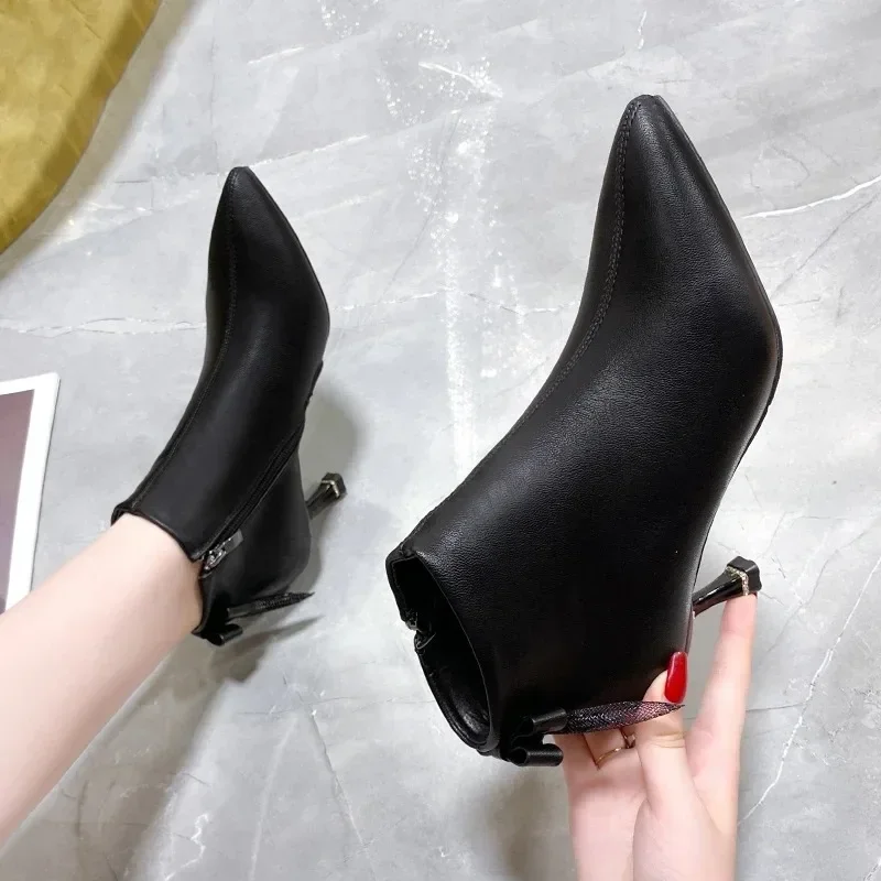 2024sexy Schuh High Heel Frauen schwarz sexy Point Toe Stiefeletten Herbst Kleid Schuhe Damen Winters tiefel