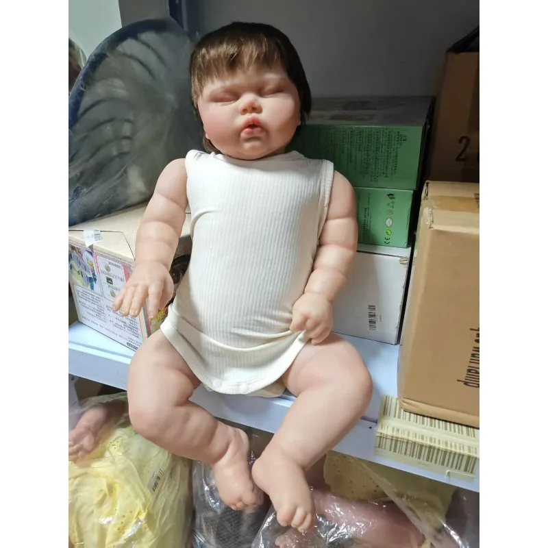 

60cm 24inch Reborn Doll Lifelike Pickle Rooted Brown Hair Soft Cuddly Cloth Body