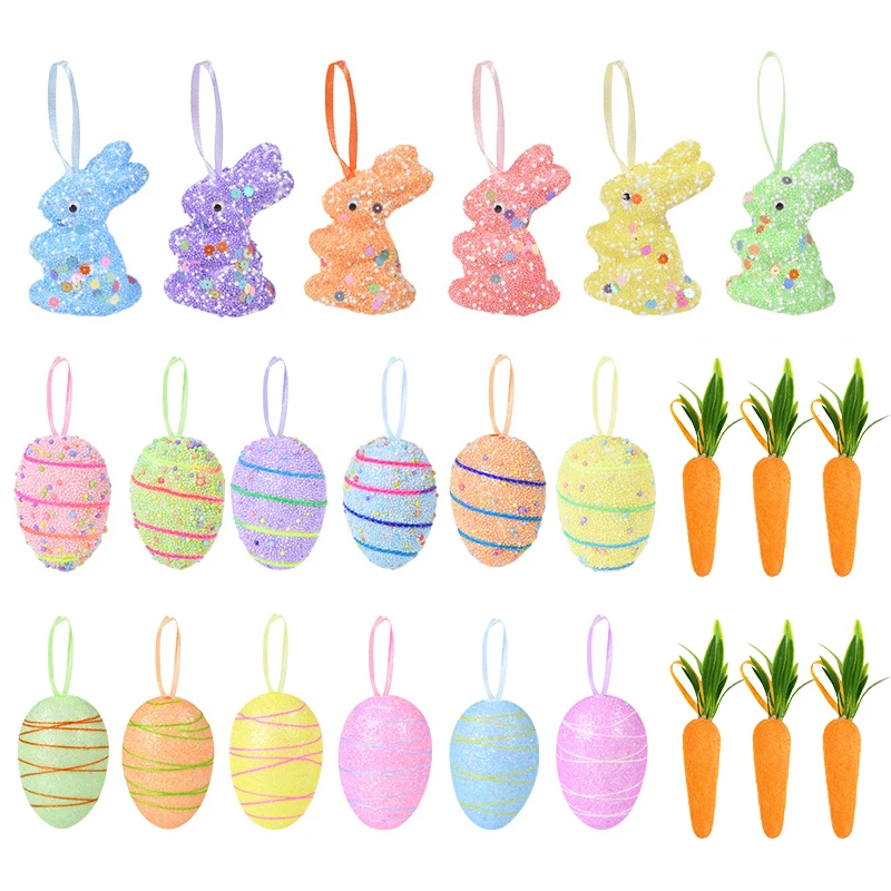 24 Teile/satz Schaum Ostern Eier Kaninchen Hängende Ornamente Dekoration für Home Ostern Baum Anhänger Korb Füllstoff Kinder Geschenk Gefälligkeiten