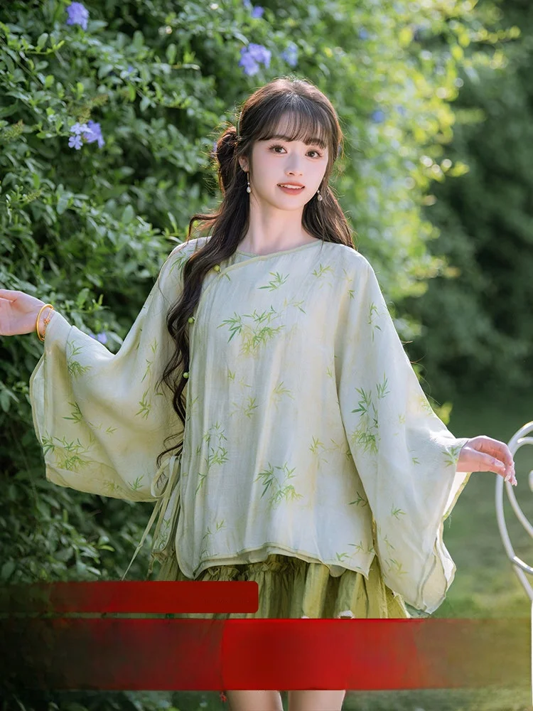 

Женский топ и юбка с принтом в стиле ретро Nanfeng Valley Qianan Cui с широким подолом, улучшенная национальная модель