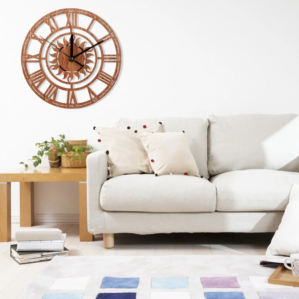 

Sun Shaped Wooden Wall Clock Modern Roman Numeral Decor for Living Room Office Home Holiday Gift Operated Quartz Clock