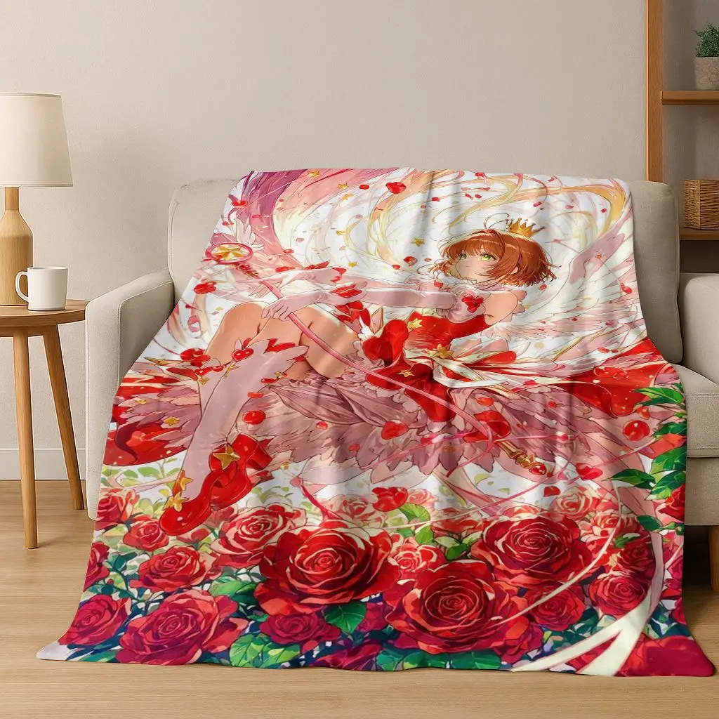 

Cute Cartoon Card Captor Sakura Magic Girl Anime Art Flannel Blanket,Cozy Soft Throw Blanket for Home Bedroom Bed Sofa Cover Kid