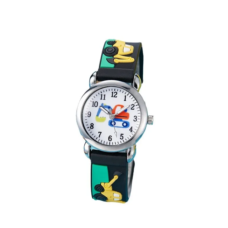 Orologio per bambini3DSilicone Cintura Vita Impermeabile Escavatore Bulldozer Studente della scuola primaria Orologio al quarzo con riconoscimento delle parole