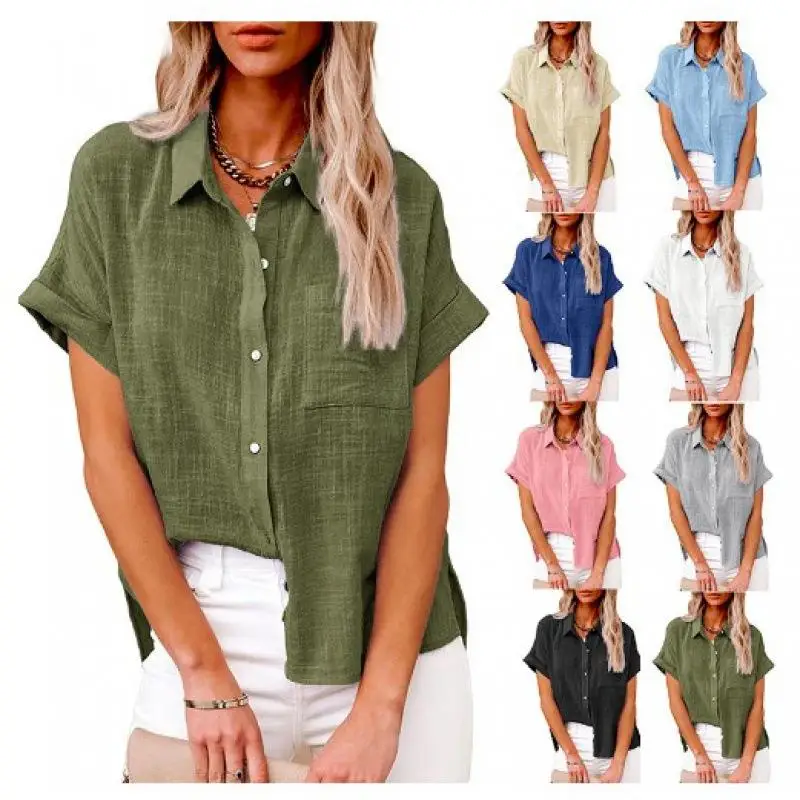 

Women's Linen irt ort Sve Loose Fit Polyester Fabric Summer Thiened Polyester Fiber Pure Color Splicing Proc