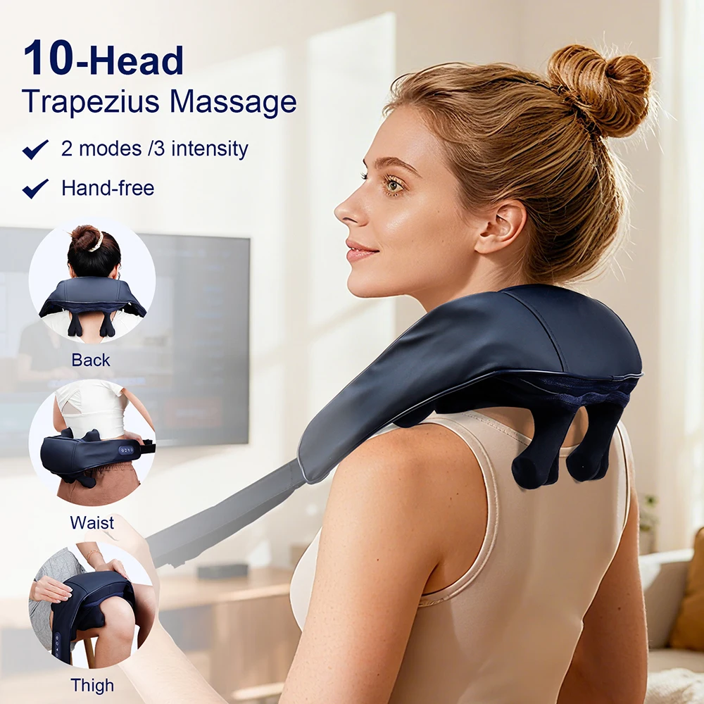 

Upgarded 10-head Trapezius Massager Wireless Neck And Back Massager Hot Compress Electric Cervical Relieve Fatigue Relax Muscles