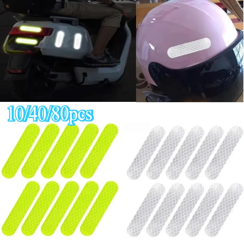 10/40/80pcs Night Riding Safety Warning Reflective Stickers Universal Motorcycle Bicycle Ski Helmet Warning Reflective Stickers