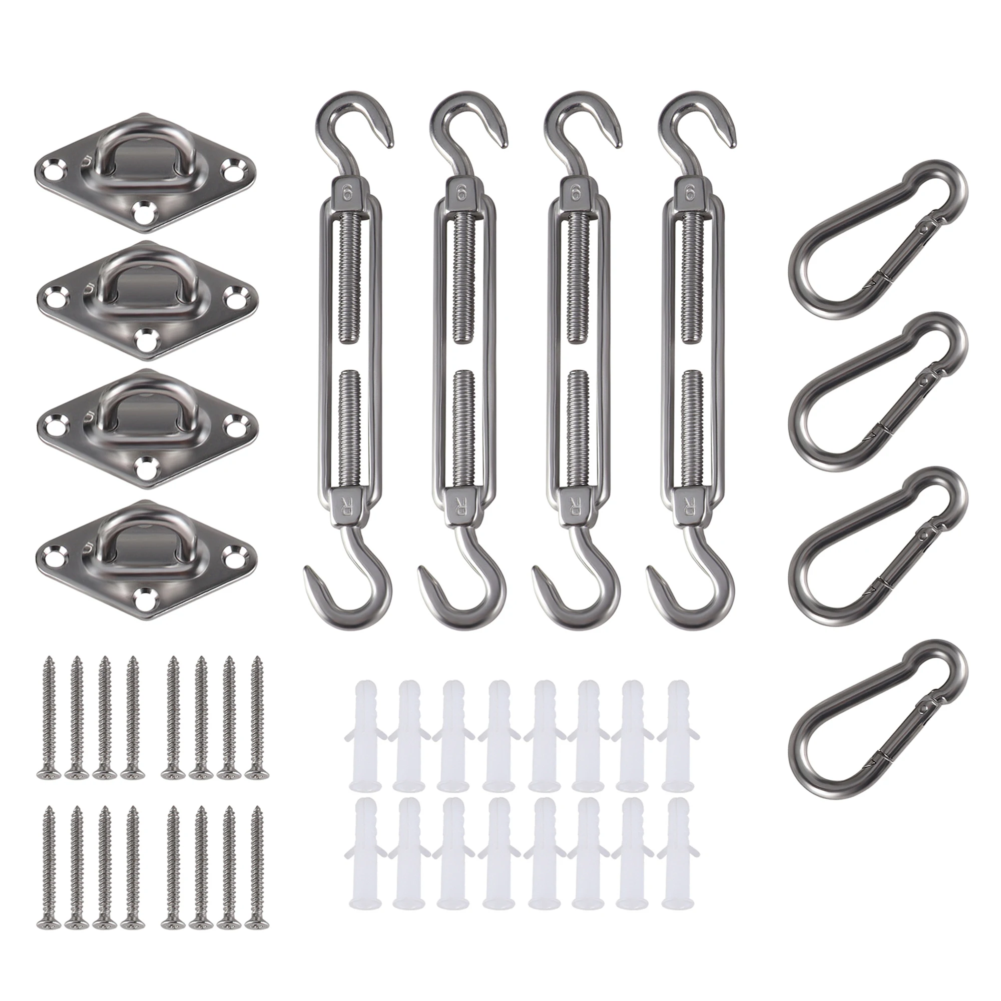 304 Stainless Steel Awning Pad Eye Plates Hooks Set Sunshade Sail Installation Turnbuckle Snap Hooks Sunshade Hardware Hooks