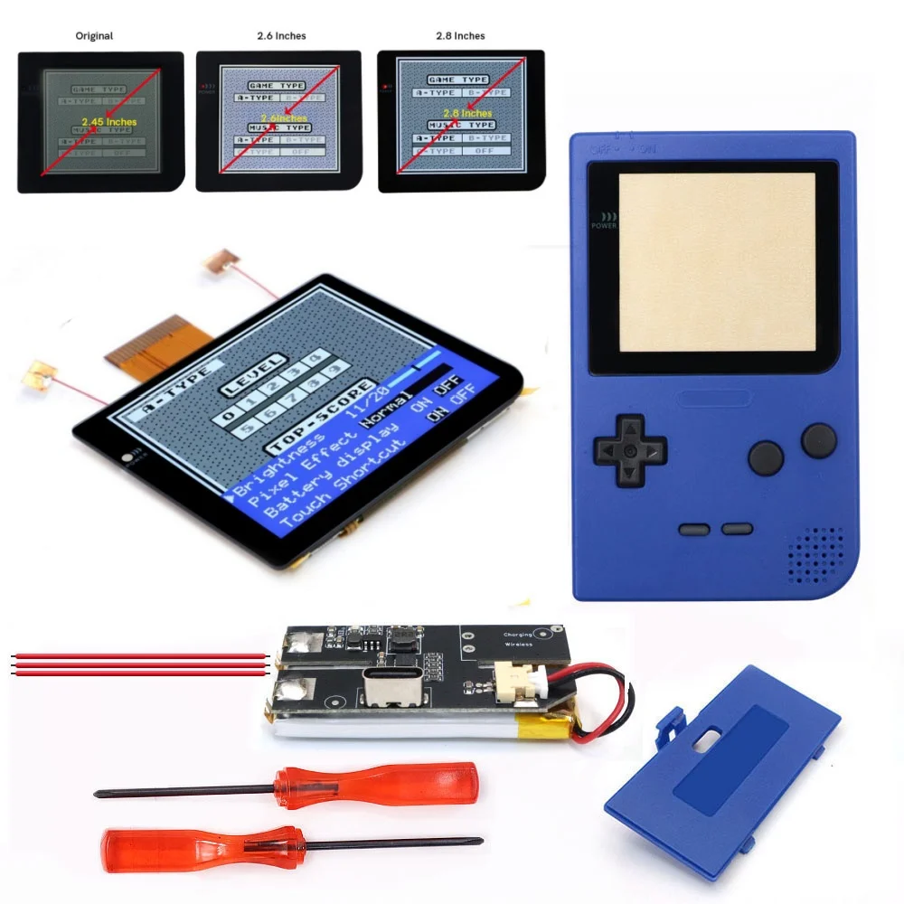 USB-C Rechargeable laminé 2.8 pouces plus grand écran IPS LCD Integer détartrage OSD pour GBP Gameboy poche rétro Pixel Kits d'écran