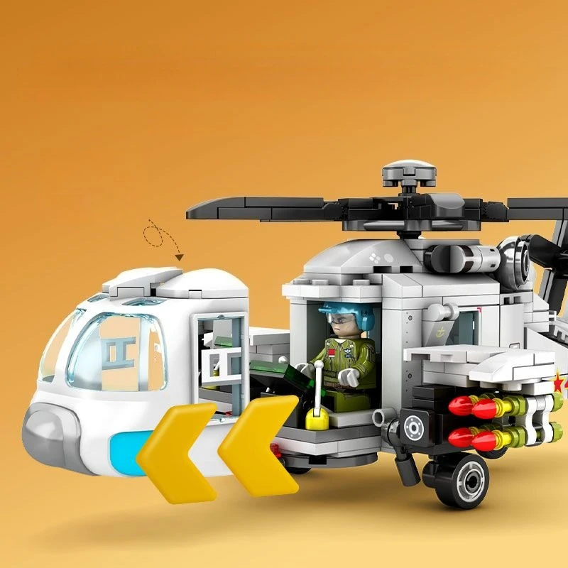 Bloc de construction d'hélicoptère 20 d'architecture militaire version Q, modèle d'ornement, Puzzle pour enfants, bricolage, Collection d'assemblage, cadeau pour garçon