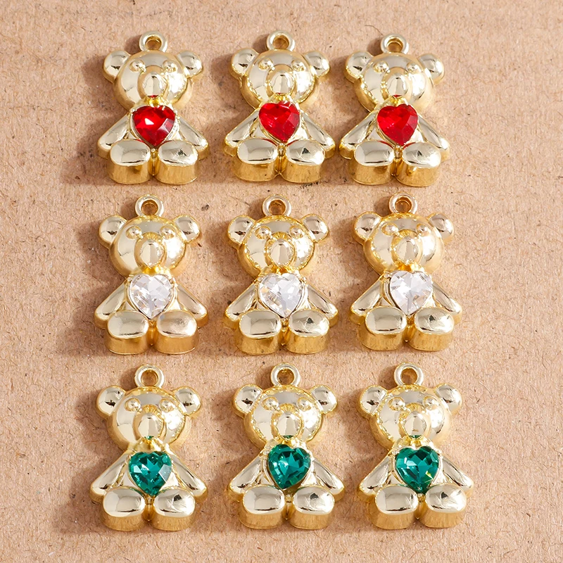 

5pcs Enamel Bear Charms for Jewelry Making Cute Crystal Animal Earring Pendant Bracelet Necklace Accessories Diy Craft Supplies