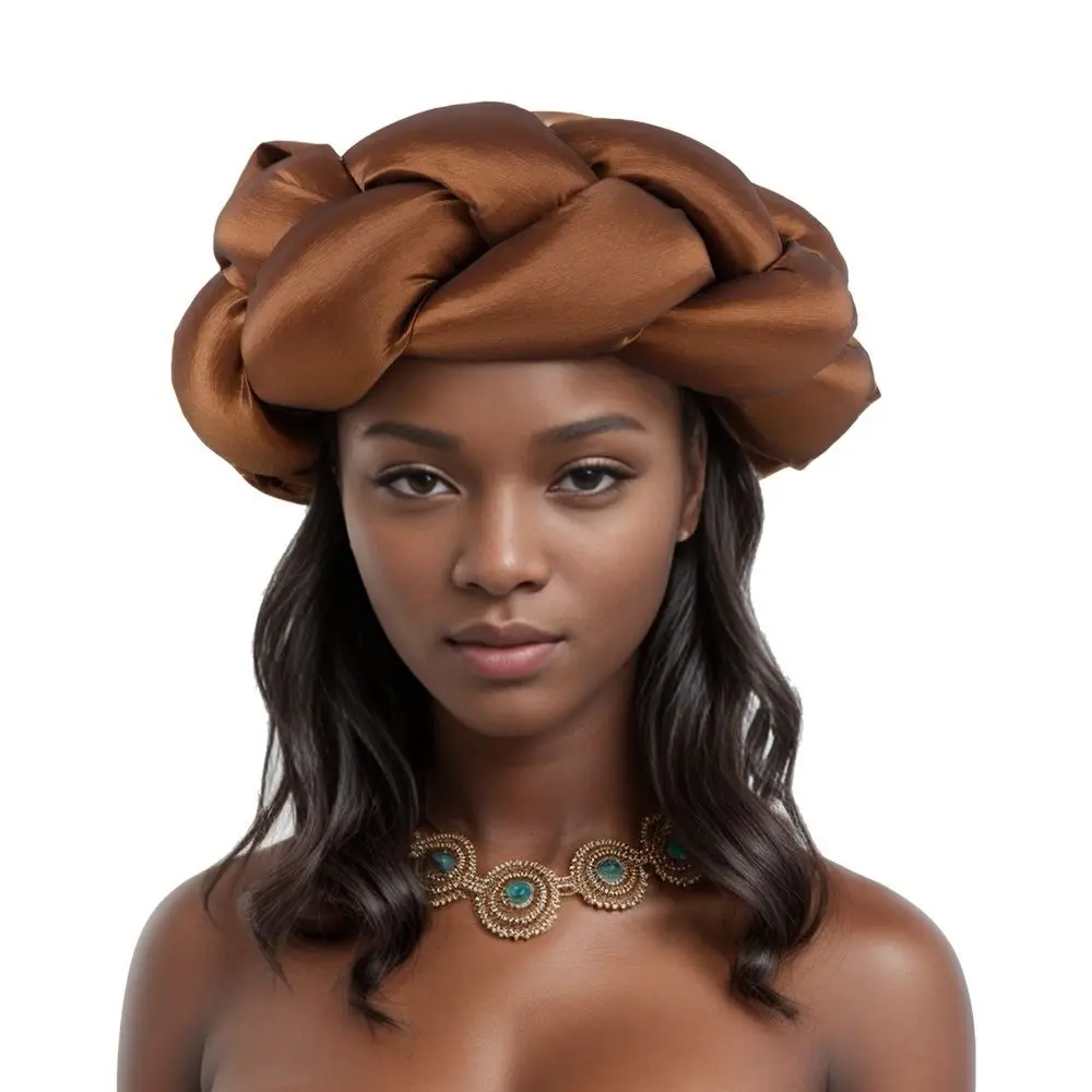 New Exaggerated Big Braid Head Band African Raw Silk Turban Cap for Women Nigeria Wedding Party Headpiece Female Headband