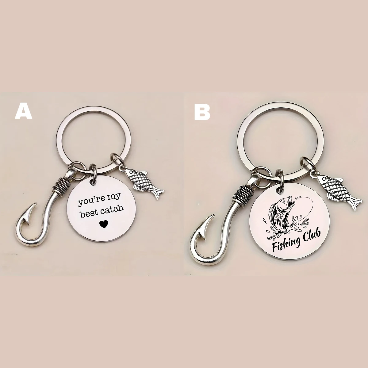 Stainless Steel Fishing Keychain. Engraved 'Fishing Club' & Fish Design. Secure Clasp. Ideal Gift for Anglers, Birthdays, Father