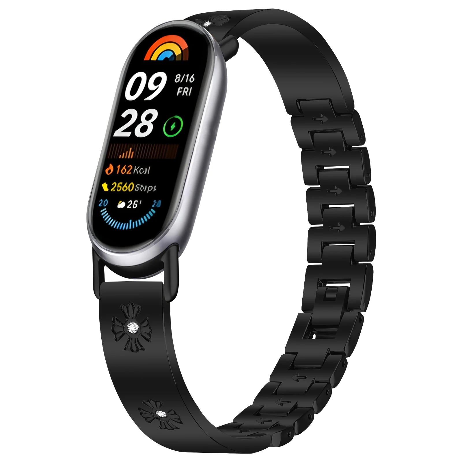 For Xiaomi mi band 10 9 8 Stainless Steel Bracelet Band Chrysanthemum Pattern Wristband for Xiaomi miband 9 8 10 Accessories