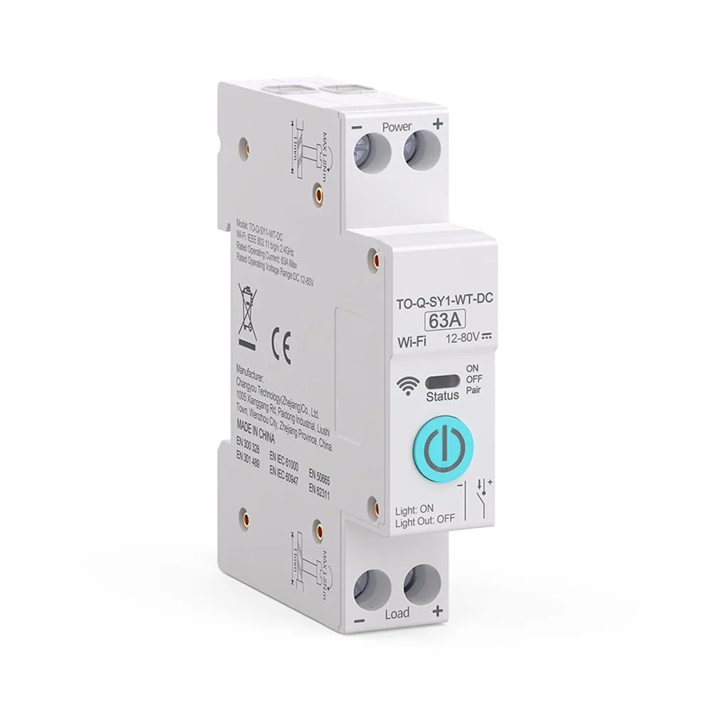 1set Circuit Breaker DC WIFI Switch 12-80V Voltage Range 63A Rated Current Compatible With Voice Assistants Automated Tasks