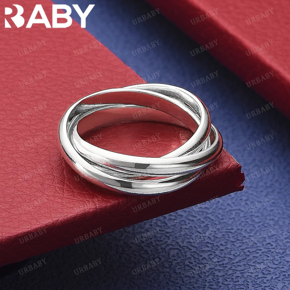 

URBABY 925 Sterling Silver Size 5-10 Three Circles Ring Fashion Jewelry Vintage Grace Charm Noble Party Birthday