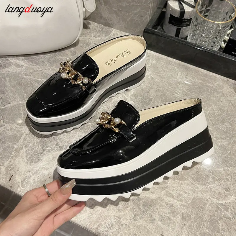 chain slippers Women Shoes High Heels Warm Fashion platform  Wedge Heel Chain Slides Flip Flops Sweet Soft Cozy Shallow Slippers