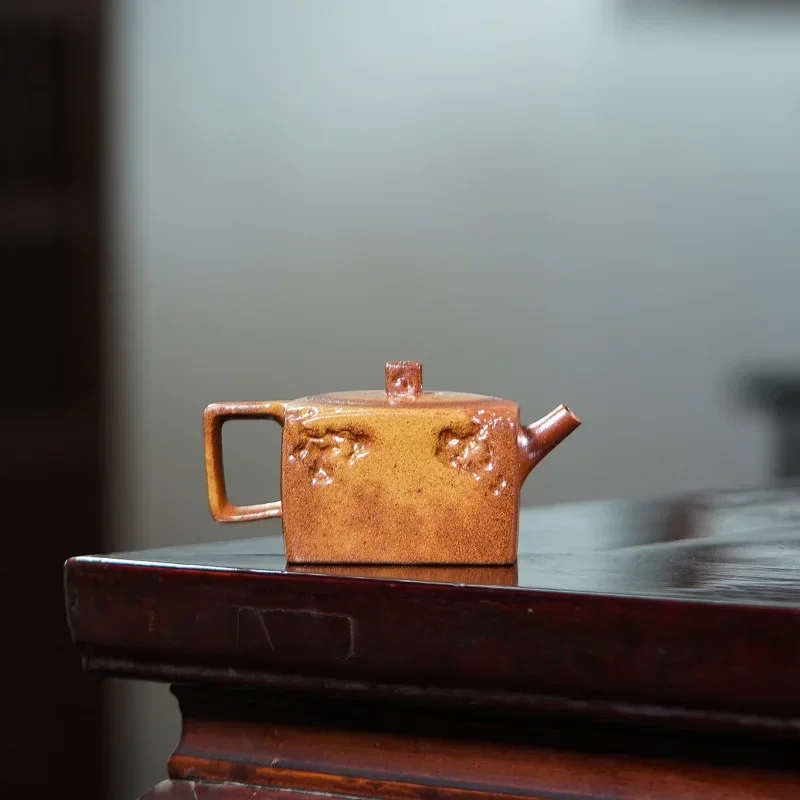Yixing Handmade Zisha Teapot, Raw Ore Duan Clay, Fire Cloud Taihu Stone Square Pot, Master Crafted Kung Fu Tea Pot