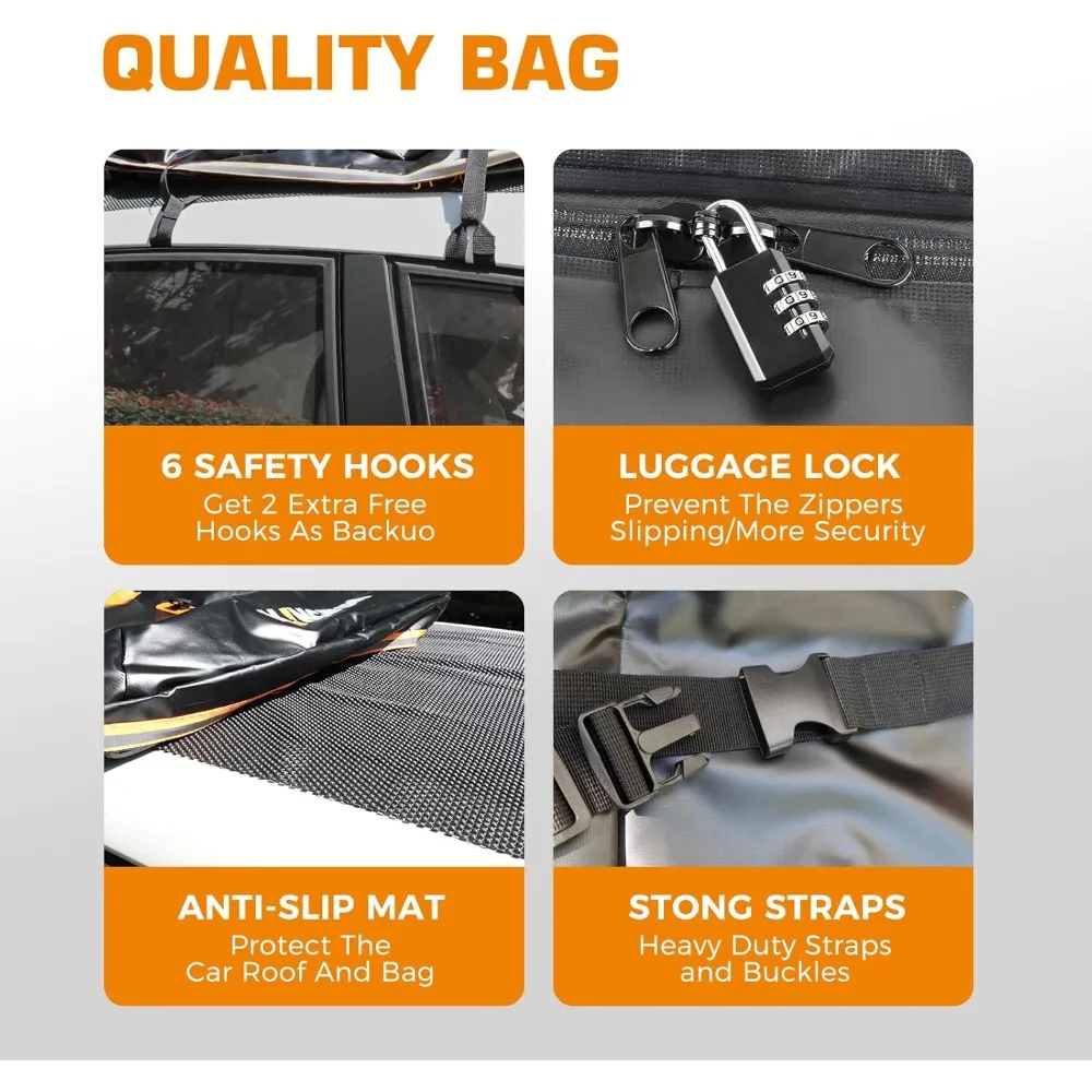 Waterdichte autodakzak van 20 kubieke voet met antislipmat, 8 riemen en 6 haken voor alle voertuigen