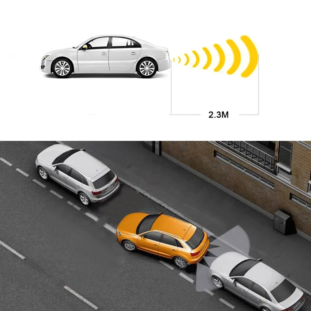 QXNY 4-Parksensoren-Kit, flach, 16,5 mm, Parktronic, Rückfahr-Backup-Radar, Rückstoß, automatischer Detektor, Unterstützung, Summer, Automobil – Detail 8