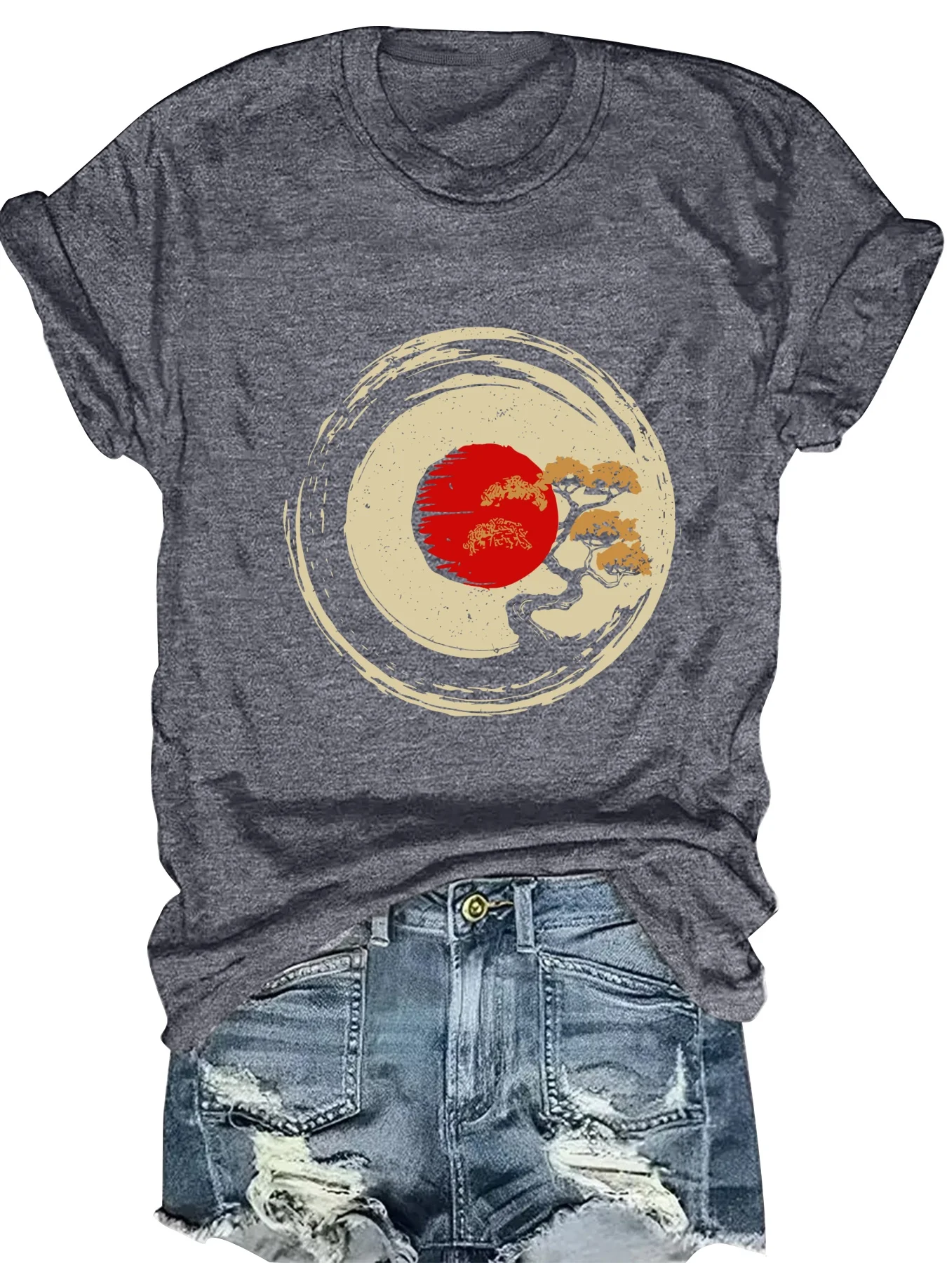 

Fashionable Geometric Print round Neck Short Sleeve Women's Top Elegant Casual Style