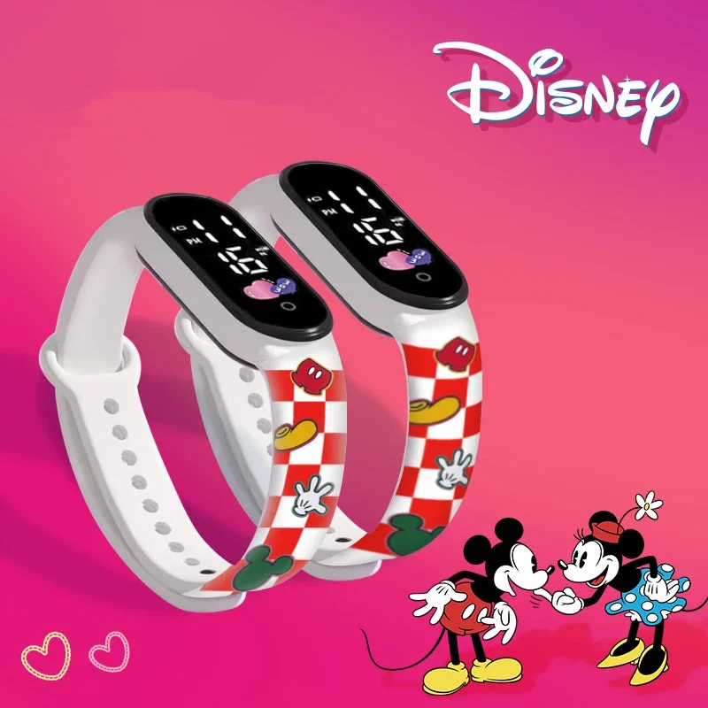 Disney Mickey Minnie Mouse Kids\' Watches Cartoon Character Figures LED Touch Waterproof Electronic Kids Watch Birthday Gifts Toy