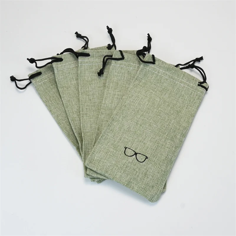 5/10/20 قطعة الأخضر المحمولة كيس قماش الكتان لحقيبة النظارات الشمسية متعددة الوظائف النظارات البصرية النظارات الحبل أكياس القماش