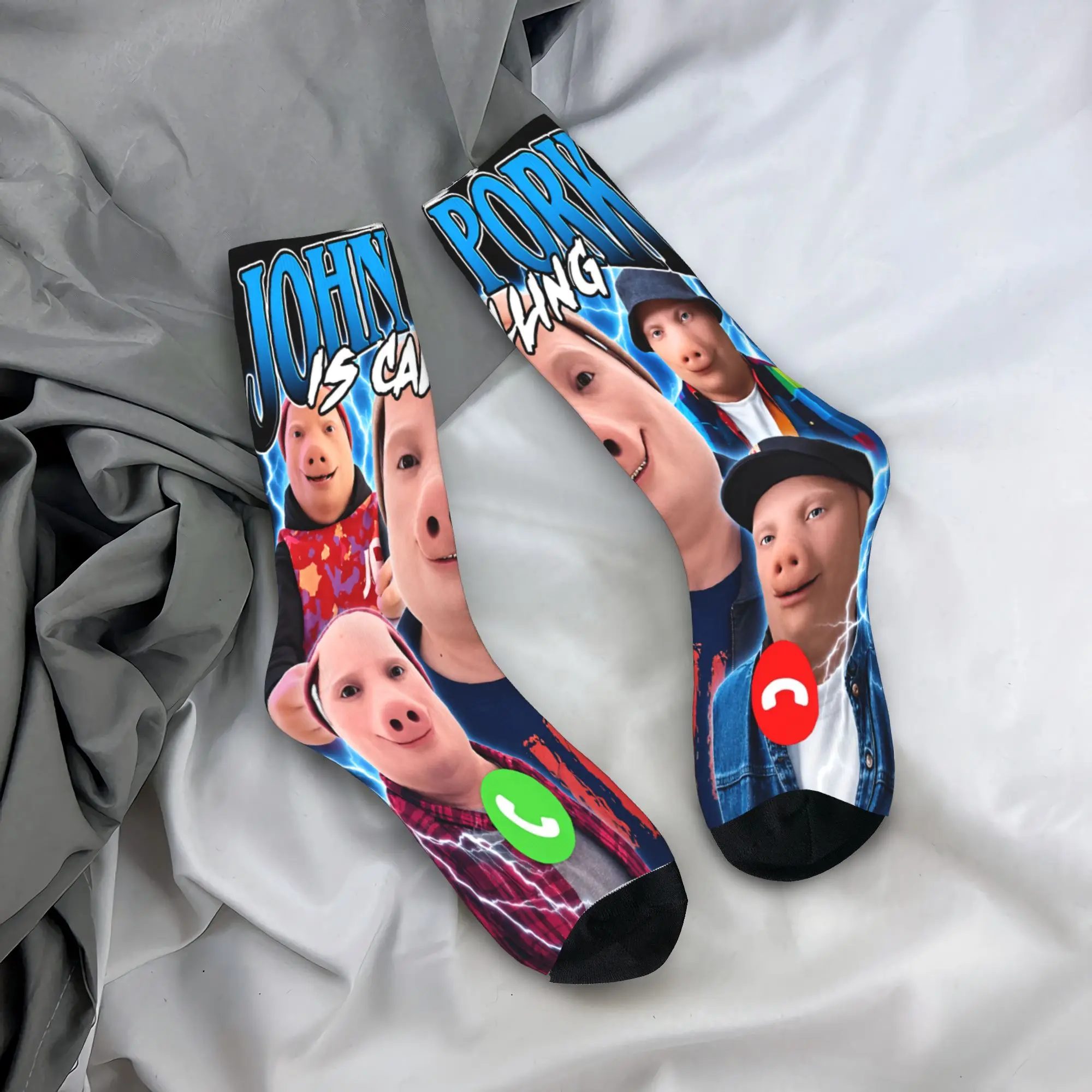 John Pork is Calling Socks  Graphic Stockings Anti Skid Couple Socks Medium Soft Spring Funny Climbing Socks
