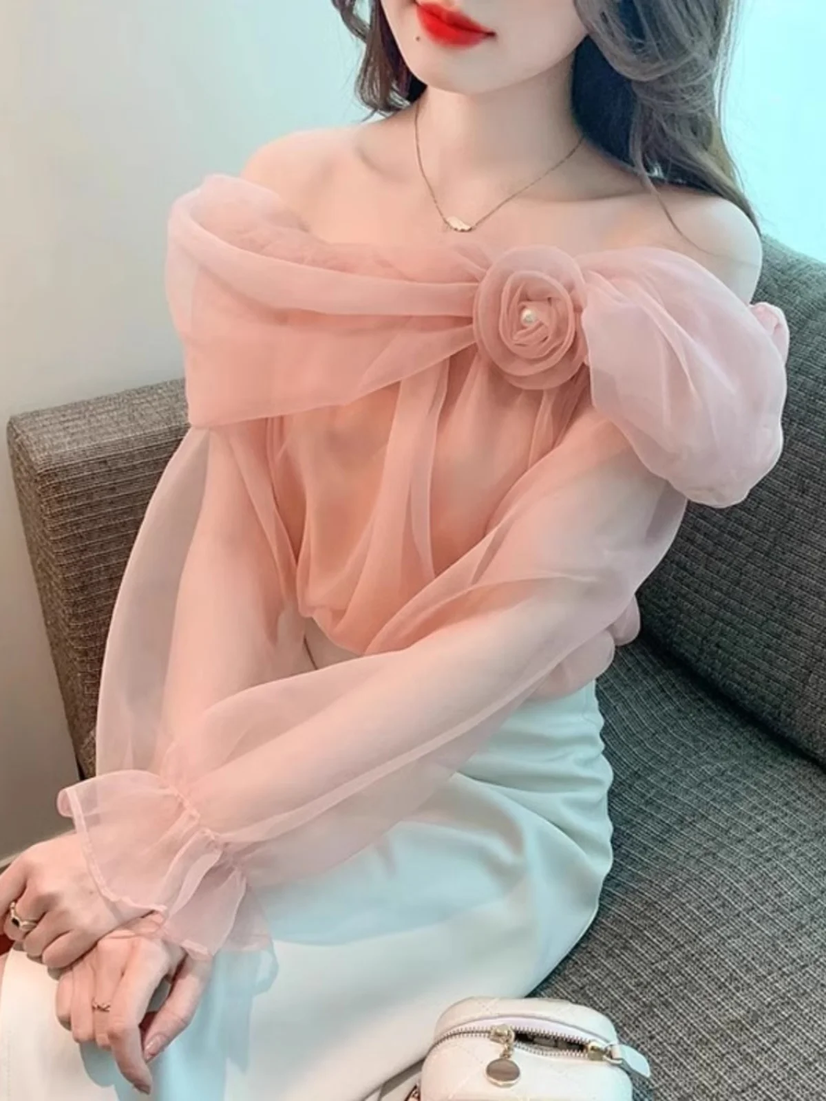 

Женская блузка Pure Desire с одним открытым плечом, с рукавами-фонариками, для подружек невесты, весна-осень, новый стиль, повседневная мода