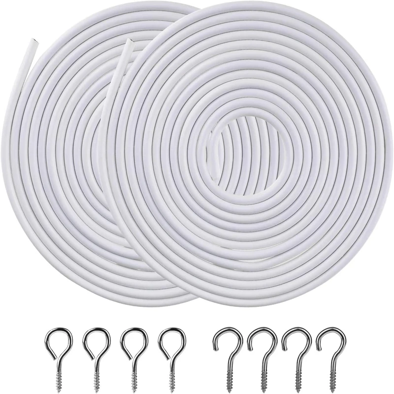 

2 Pack White Curtain Wire, Plastic Coated Window Curtain Wire, Picture Hanging Wire with 8 Pairs of Screw Eyes and Hooks