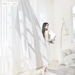 Hochwertiger, massiver Chiffon, durchsichtiger weißer Tüll, luxuriöser Fenstervorhang für Schlafzimmer, Wohnzimmer, Dekoration, wasserdichte Voile-Organza-Vorhänge