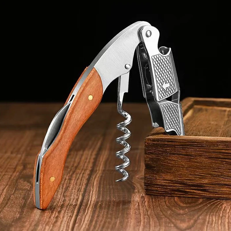 

Professional Wine Opener Wood Handle Stainless Steel Wine Corkscrew Easy Multifunction Portable Beer Bottle Opener Kitchen Tools