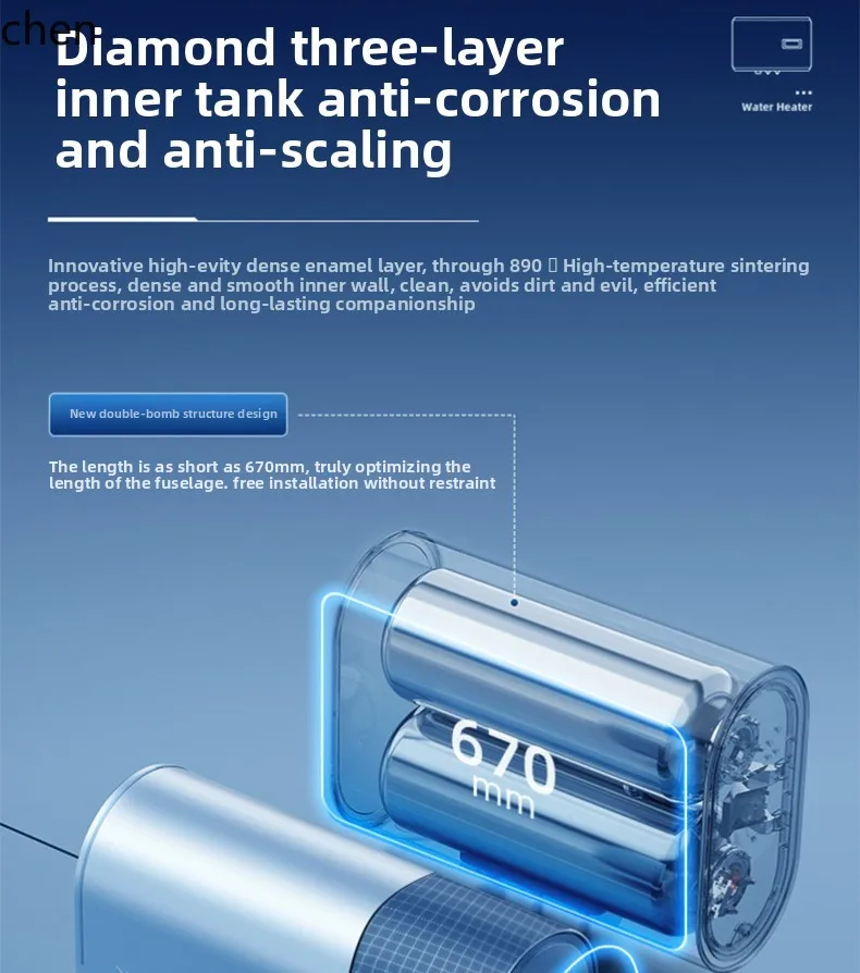 ZML riscaldatore elettrico domestico 50 litri 60 litri 80 litri secchio piatto tipo di stoccaggio dell'acqua riscaldamento rapido doppio serbatoio bagno