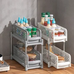 2 Layers Sliding Under Sink Organizer Kitchen Drawer Bathroom Storage Racks Multi-Use Handles Under Sink Cabinet Organizers