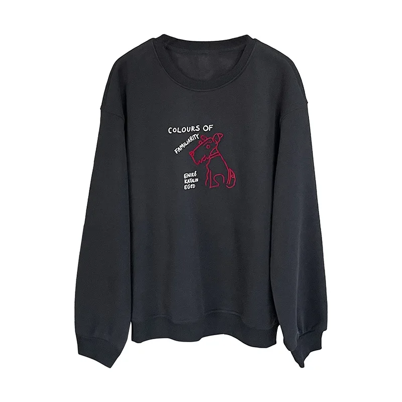 2025 حار بيع جديد الكلب التطريز نمط جولة الرقبة فضفاضة طويلة الأكمام هوديي للنساء #5